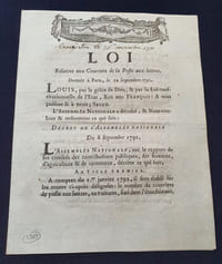 Loi relative aux courriers de la Poste aux Lettres donnée à Paris le 17 septembre 1791