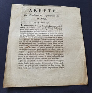 Arrété du Directoire du Département de la Meuse - 13 Janvier 1792 - Concerne la trop grande exploitation des foréts 