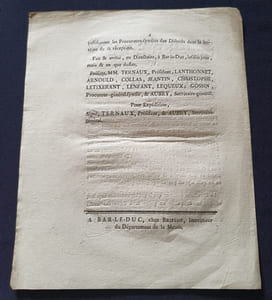 Arrété du Directoire du Département de la Meuse sur les contributions foncière & mobiliaire de 1792