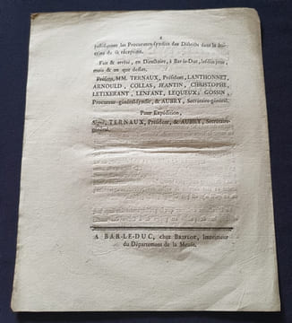 Arrété du Directoire du Département de la Meuse sur les contributions foncière & mobiliaire de 1792. undefined