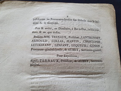 Arrété du Directoire du Département de la Meuse sur les contributions foncière & mobiliaire de 1792