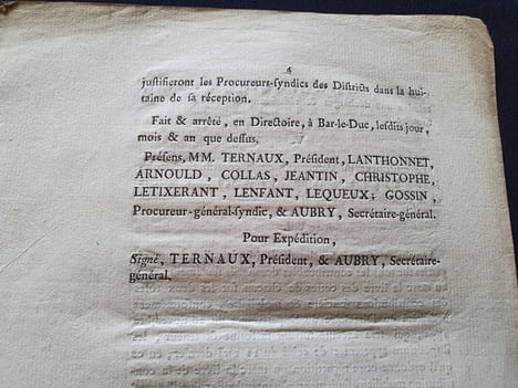 Arrété du Directoire du Département de la Meuse sur les contributions foncière & mobiliaire de 1792. undefined