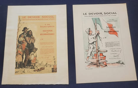Souscription au Devoir Social pour la reconstitution des foyers détruits par la guerre - 2 cartons Souvenir de reconnaissance . undefined
