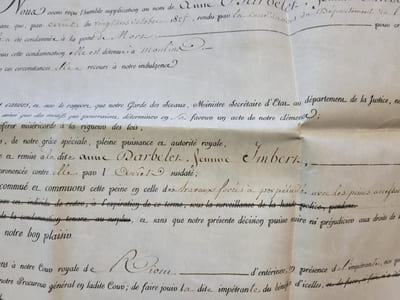 Grace Royale - 1825 Charles X -Anne Imbert comdamnée pour infanticide - Imprlmée sur peau de vélin .