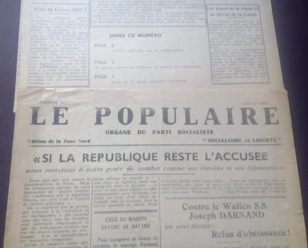 Le Populaire - Organe du Parti Socialiste - Édition Zone Nord - Numéros de Février , Novembre et Décembre 1943 et Janvier 1944. undefined
