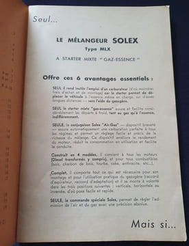 Les mélangeurs Solex pour gazogènes - Mélangeur Type MLX à starter mixte " Gaz - Essence " . undefined