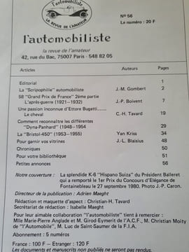 L'automobiliste - La revue de l'amateur - Numéro 56. undefined