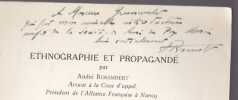 Ethnographie et Propagande   Extrait de la revue Lorraine d'Anthropologie 1934-1935 -. ROSAMBERT andré
