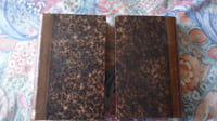 Les fleurs du mal. Paris, Revue des Deux-Mondes, 1855.                                                                                      Deux volumes in-8, pagination continue, 1336 pp.[dont faux-titre, titre et table des matières] demi-veau brun, dos lisse orné de faux- nerfs dorés encadrés à froid, filets, palettes, titre et tomaison dorés (reliure de l’époque ; infimes accrocs au dos ; à l’intérieur, petits manques en marge supérieure (pp.719-722) ; rousseurs, rares et discrètes, en début et fin des volumes ; assez bel exemplaire).                                                                                                         Détails  sur  la reliure : sont frappés sur  les  dos: le titre « Revue des Deux-Mondes », l’année « 1855 »,  le trimestre « 2 ».   « 1. [2.] Partie » [du (1er avril) au 30 juin 1855]. ( tome X de la Nouvelle série). La coupure, arbitraire,  est faite au 15 mai.  
                  