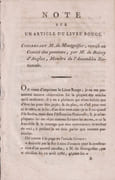 Note sur un article du Livre Rouge. Concernant M. de Montgolfier, remise au comité des pensions, par M. de Boissy d'Anglas, membre de l'Assemblée Nationale  par MONGOLFIER 