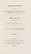 Discours funèbre prononcé dans la chapelle catholique de St. Patrick de Londres, le 26 avril 1804, au service solennel célébré pour le repos de l'âme de S.A.S. Mgr le Duc d'Enghien  par BOUVENS Louis-Charles-Marie de Lombard de