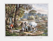 La Chasse au lièvre - La Caza del liebre. Lithographie en couleurs  by CHASSE - LITHOGRAPHIE EN COULEURS 