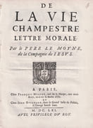 De la vie champestre. Lettre morale  by JESUITES]. LE MOYNE Pierre