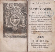 La Dévotion au Sacré Coeur de Jésus, érigée en confrerie dans l'église paroissiale de Provenchere, sous le titre de l'Association du Sacré Coeur de Jésus. Confirmée & enrichie de plusieurs grandes Indulgences à perpétuité par une Bulle de notre Saint Pere le Pape Clement XI, en faveur de ceux qui s'y feront inscrire  by IMPRESSION DE BESANçON 