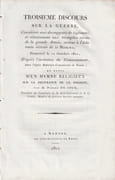 Troisième discours sur la guerre, considérée sous des rapports de légitimité, et relativement aux triomphes récens de la Grande Armée, surtout à l'éclatante victoire de la Moskwa ; prononcé le 11 octobre 1812, d'après l'invitation du gouvernement, dans l'Eglise Réformée-Consistoriale de Nantes ; et suivi d'un Hymne religieux sur la délivrance de la Pologne  par Empire] Joux Pierre de