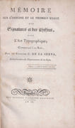 Mémoire sur l'origine et le premier usage des signatures et des chiffres, dans l'art typographique ; communiqué à un ami  by LA SERNA SANTANDER Carlos Antonio de
