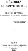 Mémoires du comte de M…, précédés de cinq lettres, ou considérations sur les mémoires particuliers [Par le comte de C.M. de Salaberry]  by MORÉ Ch. A. Chev. de Pontgibau