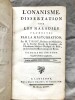 L'onanisme. Dissertation sur les maladies produites par la masturbation. . M. Tissot, Docteur en M&eacute;decine, de la Soci&eacute;t&eacute; Royale de Londres, de ...
