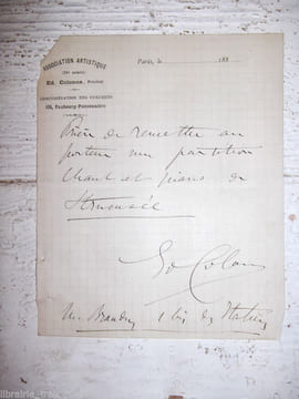 Lettre autographe signée. Colonne Edouard (1838-1910), chef d'orchestre.