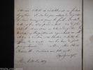 Lettre autographe signée. Peyronnet Pierre-Denis, comte de (1778-1854), président du tribunal de Bordeaux, député et ministre à plusieurs reprises.