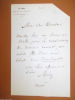Lettre autographe signée. Méry Joseph (1798-1865), écrivain, ami de Dumas père et Nerval.