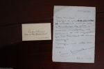 Carte de visite + Lettre autographe signée de son fils. Bernard Tristan (1866-1947), écrivain. 