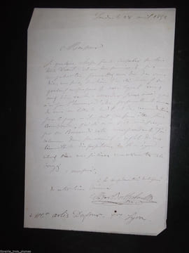 Lettre autographe signée. Bertholon César (1818-1885), député de l'Isère puis de la Loire, interné en Algérie après le coup d'état de Napoléon puis ...