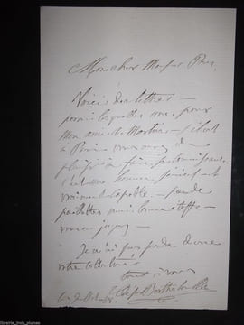 Lettre autographe signée. Bertholon César (1818-1885), député de l'Isère puis de la Loire, interné en Algérie après le coup d'état de Napoléon puis ...