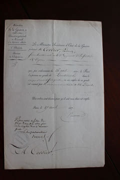 Lettres avec signature autographe - dossier militaire de Léonard Cordier. Jean-de-Dieu Soult, duc de Dalmatie (ministre de la guerre) ; Joseph-César ...