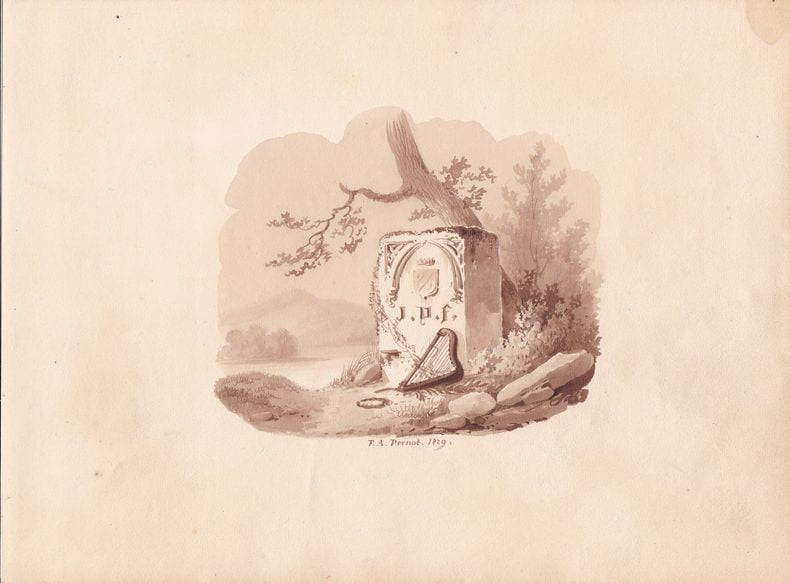 Dessin romantique au lavis.. Fran&ccedil;ois-Alexandre Pernot (1793-1865), 