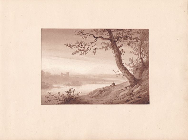 Dessin romantique au lavis.. François-Alexandre Pernot (1793-1865), 