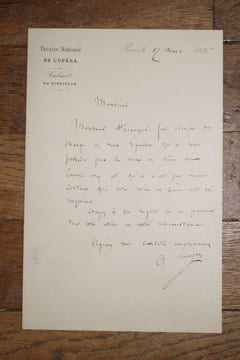 Lettre autographe signée. Adolphe Mayer (fin XIXe début XXe), écrivain, homme de théâtre (Opéra de Paris, Théâtre Antoine).