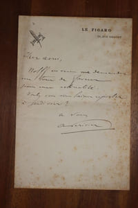 Lettre autographe signée à Aurélien Scholl
