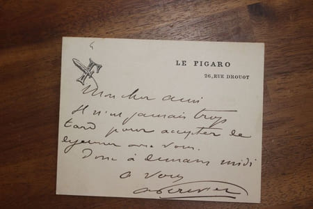 Lettre autographe signée à Aurélien Scholl