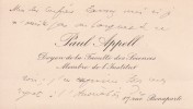 Carte autographe signée. Paul Appell (1855-1930), mathématicien et scientifique, un des premiers dreyfusards, signataire du Manifeste des ...
