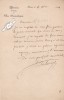 Lettre autographe signée. Jules-César Poliart dit Dorlange dit « Papa Dorlange » (XIXe), régisseur des Folies-Dramatiques.