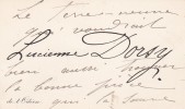 Lettre autographe signée. Lucienne Dorsy (1872-1922), actrice.