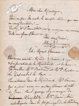 Lettre autographe signée. Alexis Dumagny (XIXe), acteur au Beaumarchais, au Montparnasse et aux Variétés.