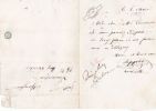 Lettre autographe signée . Hippolyte, acteur au Vaudeville et au Palais-Royal.
