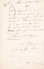 Lettre autographe signée . Amélie Jouvante (morte en 1864) artiste dramatique, épouse du harpiste Charles Pollet.