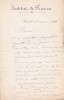 Lettre autographe signée à Achille Ségard. Julia Pingard (1829-1905), chef du secrétariat de l'Institut de France.