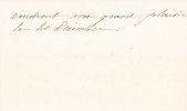 Carte autographe. Edouard Barrera (1836-1903), officier de marine, contre-amiral, préfet des Alpes-Maritimes.