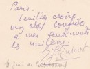 Carte autographe signée. Elian J Finbert (1899-1977), homme de lettres d'origine juive (né en Palestine).