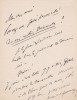 Lettre autographe signée. Henri de Lapommeraye (1839-1891), écrivain, critique, homme politique.