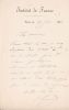 Lettre autographe signée. Julia Pingard (1829-1905), chef du secrétariat de l'Institut de France.