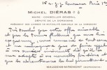 Carte autographe. Michel Diéras (1904-1988), homme politique, député de la Dordogne.