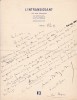 Lettre autographe signée. Louis Dalgara (1885-1978), poète, comédien ambulant, libertaire.