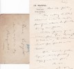Lettre autographe signée à Raoul Lafagette. Vacquerie Auguste (1819-1895), poète, écrivain, photographe.