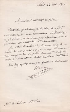 Lettre autographe signée. André-Jean-Marie Hamon (1795-1874), prêtre, curé de Saint-Sulpice.