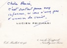 Carte autographe. Lucien Psichari (1908-1992), homme de lettres.
